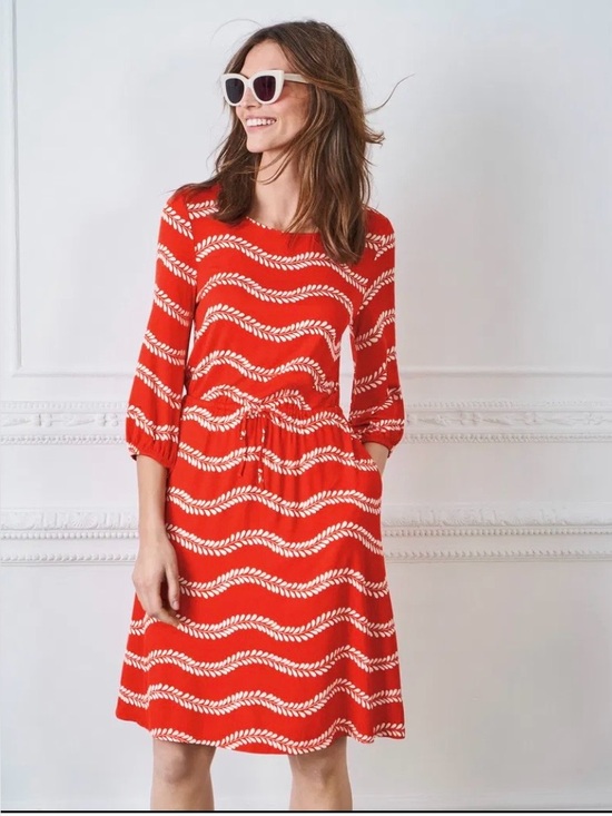 Boden Dresses & Skirts - Boden Women's Red Leaf Stripe Talia 3/4 Sleeve Jersey Knit Dress Size 8R